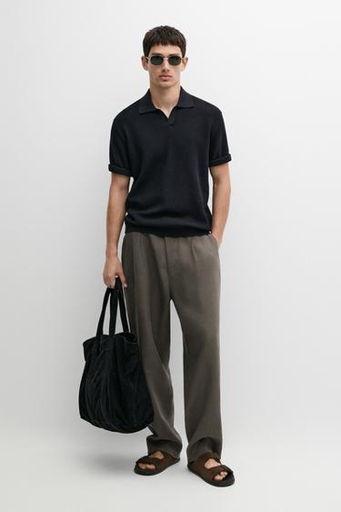 Polo punto cuello pico mezcla algodón - Marino de Zara - Imagen 0