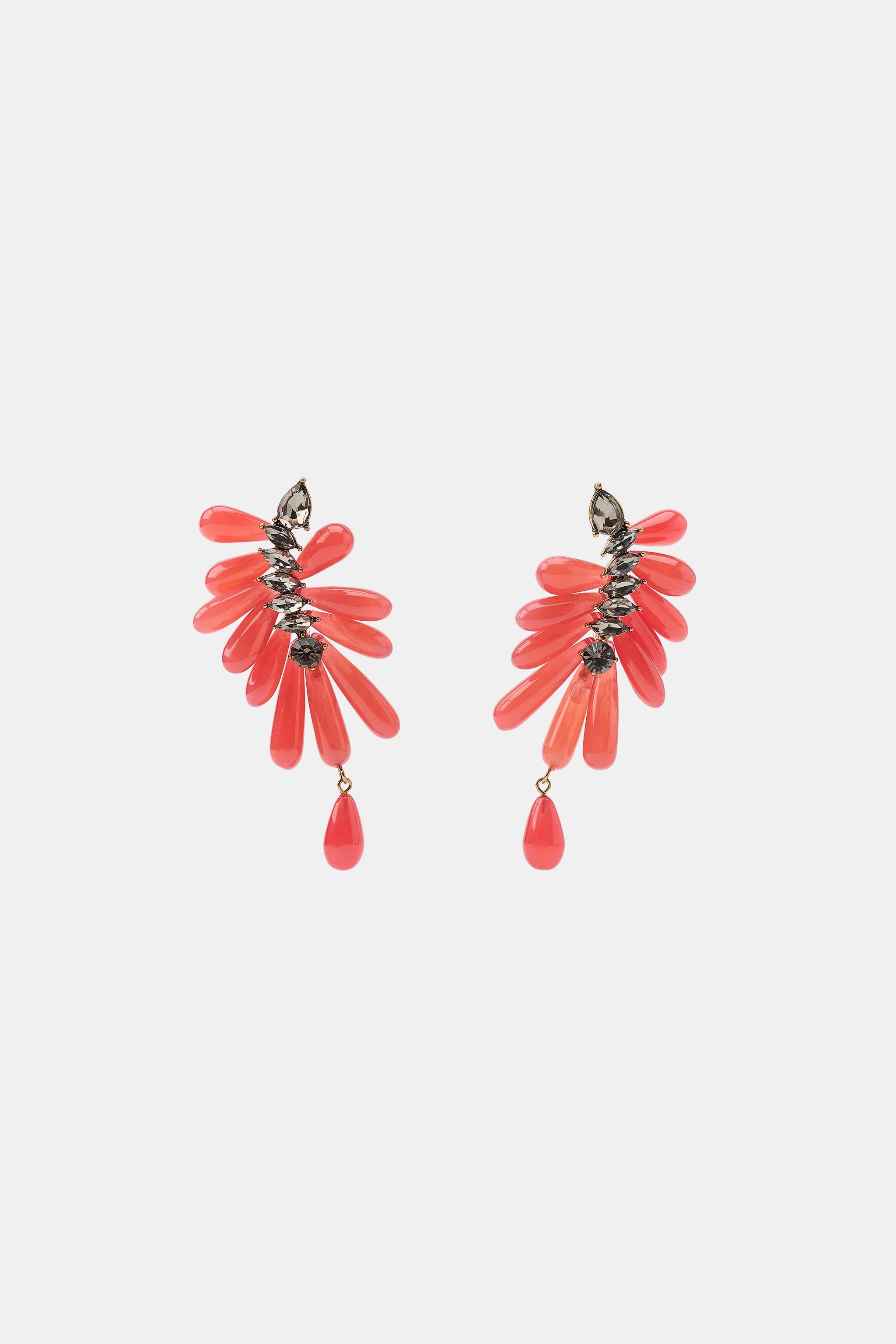 RESIN JEWEL EARRINGS — Red / Coral