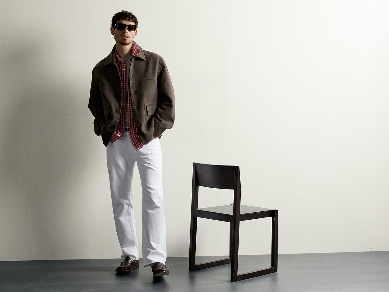 REGULAR FIT WOOL EFFECT PARKA — Brown