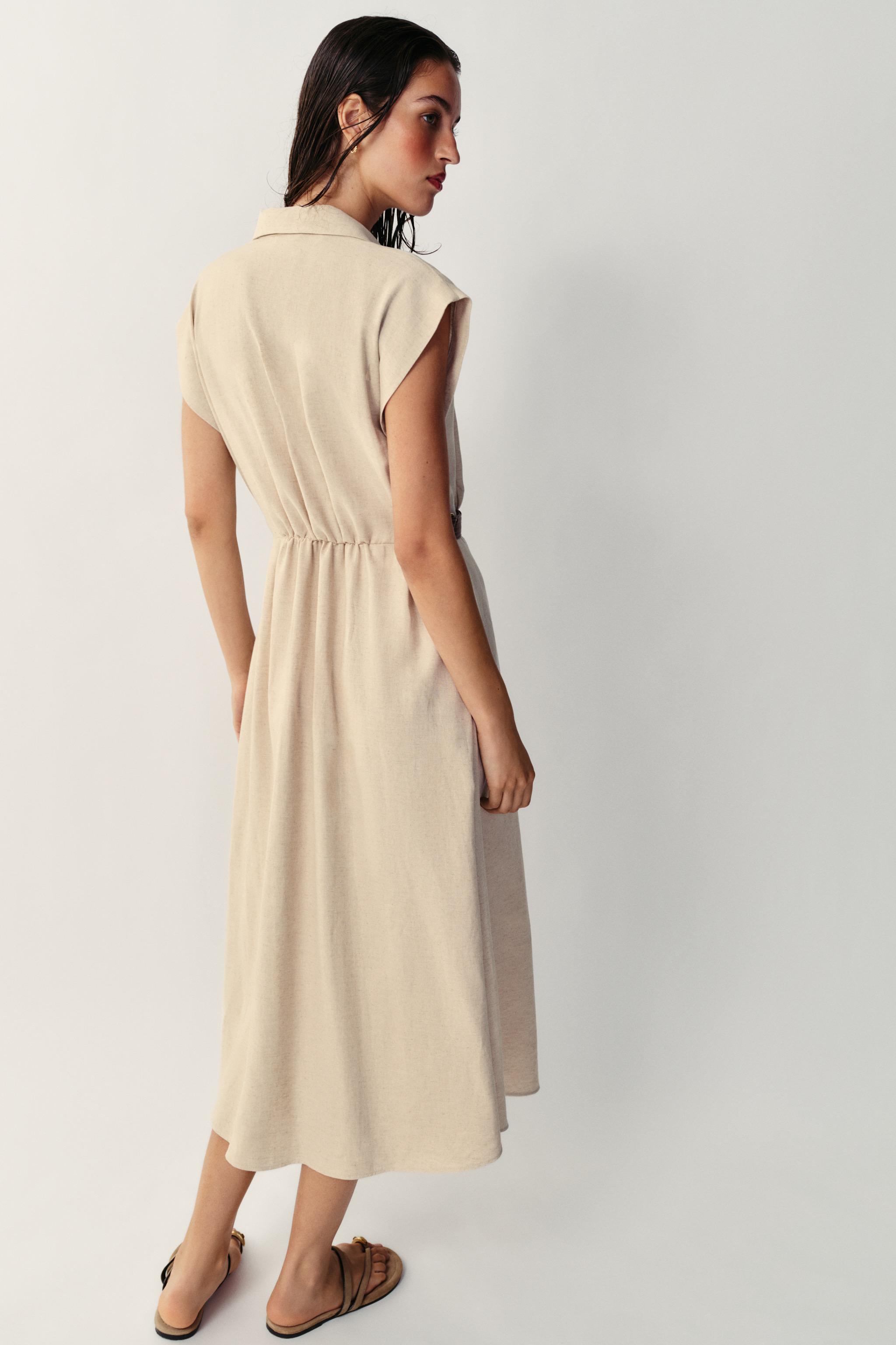 Женские платья Zara LINEN BLEND SHIRTDRESS — фото 6