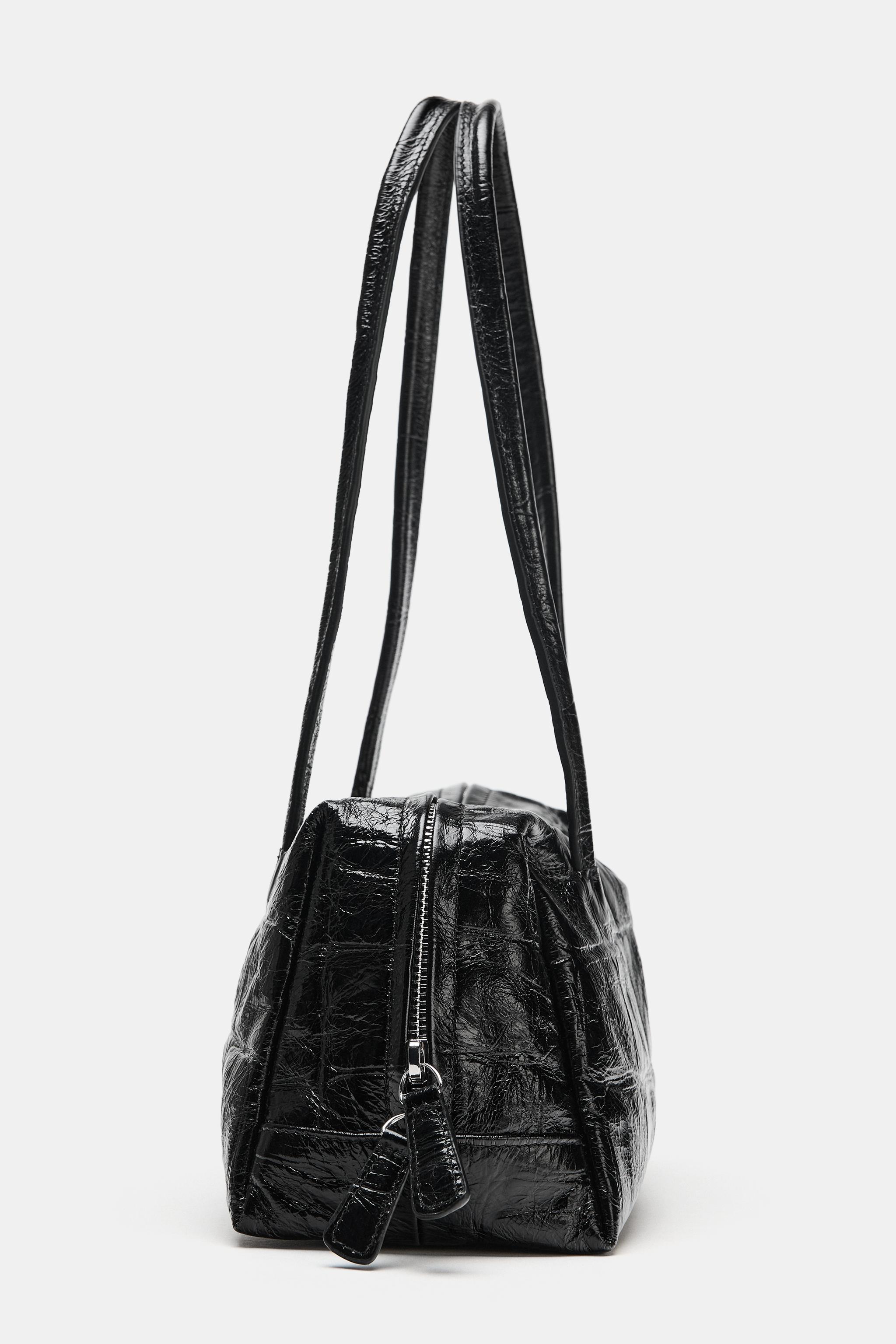 Textured Leather Shoulder Bowling Bag 3