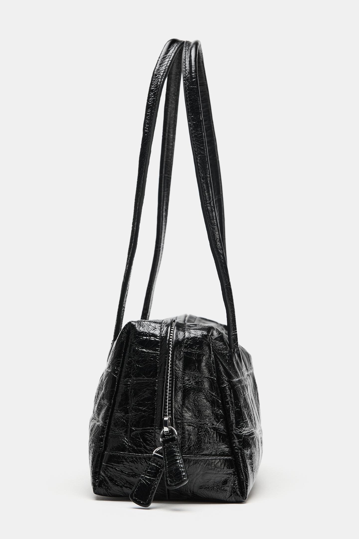 Женская сумка Zara Textured Leather Shoulder, цвет: Чёрный — фото 4