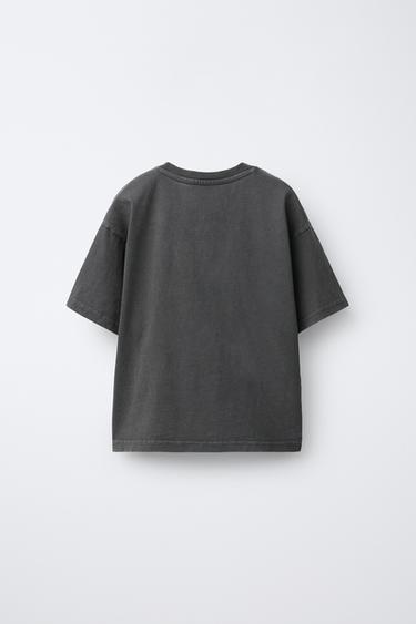WASHED-EFFECT T-SHIRT WITH GLITTER STARS - Anthracite grey by Zara