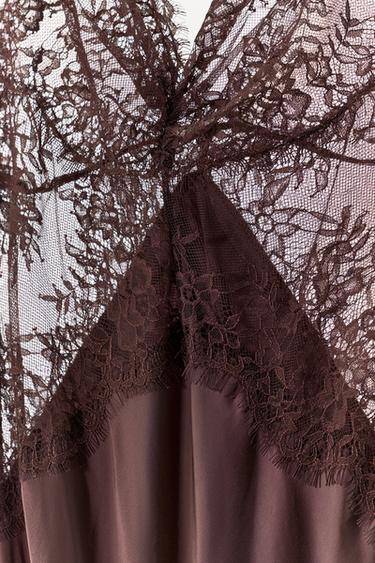 SATIN AND LACE COMBINATION DRESS - Brown by Zara - Image 4