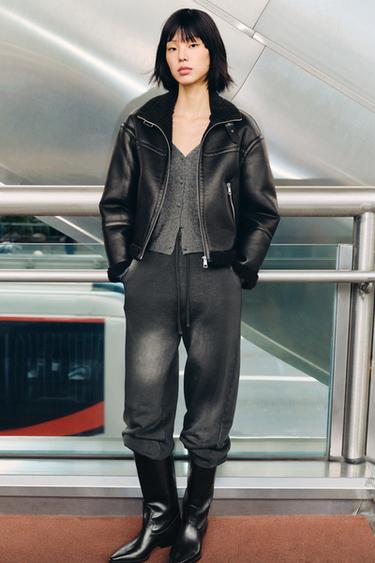 Zara 雙面抓毛絨外套 - 黑色