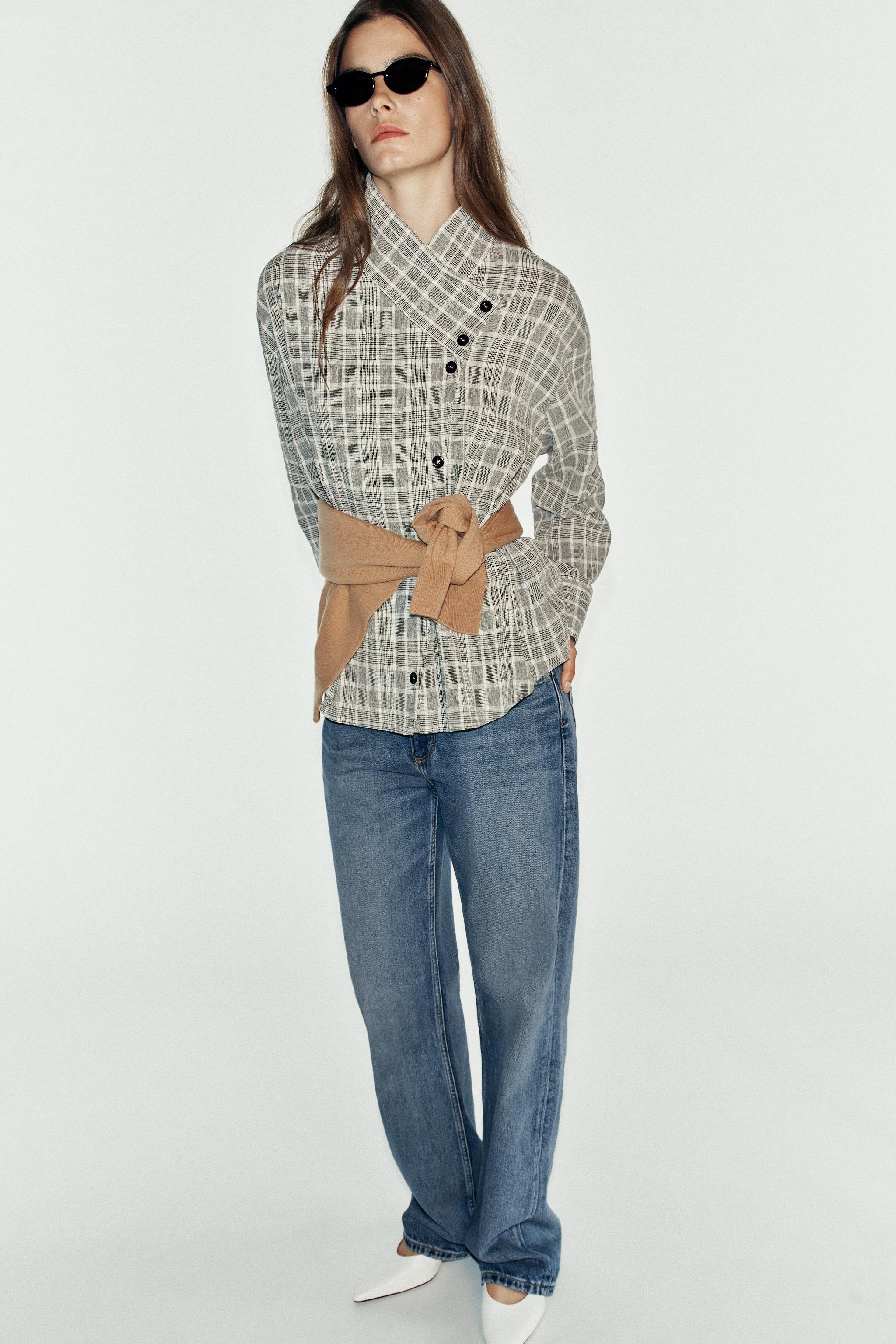 Женские рубашки Zara PLAID WRAP SHIRT — фото 7