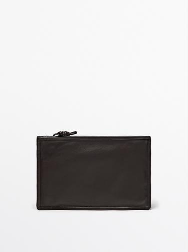 Zara Small nappa leather pouch bag with knot - Brown