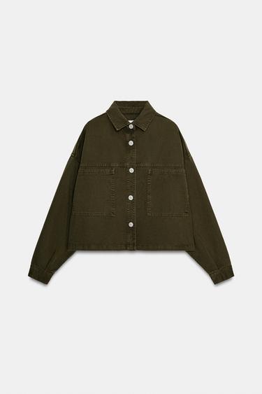 CAZADORA DENIM BOLSILLOS - Khaki de Zara - Imagen 0