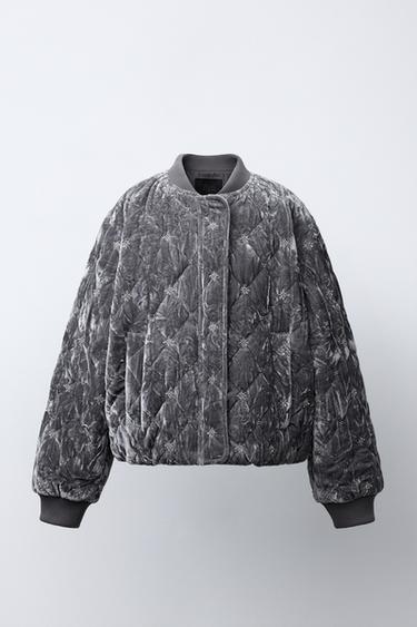 BLOUSON BOMBER EN VELOURS AVEC BIJOUX - Gris de Zara - Image 0