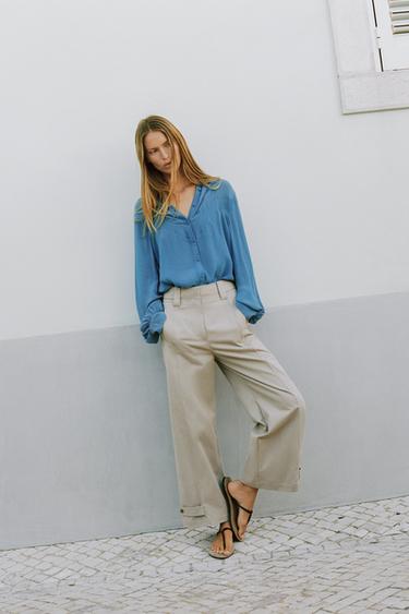 FLOWING SHIRT WITH PINTUCKS - Blue by Zara