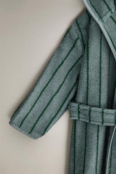 LARGE VELOUR BATHROBE WITH STRIPES - Blue by Zara - Image 2