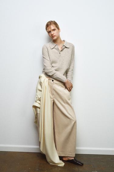 PLAIN 100% WOOL POLO SHIRT - Sand / Marl by Zara