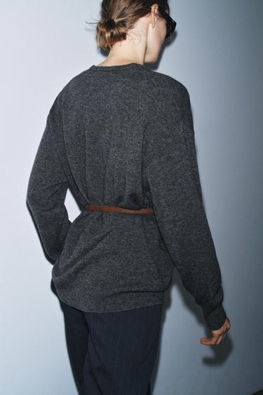 PULL OVERSIZE 100% LAINE AVEC CEINTURE - Gris de Zara - Image 2