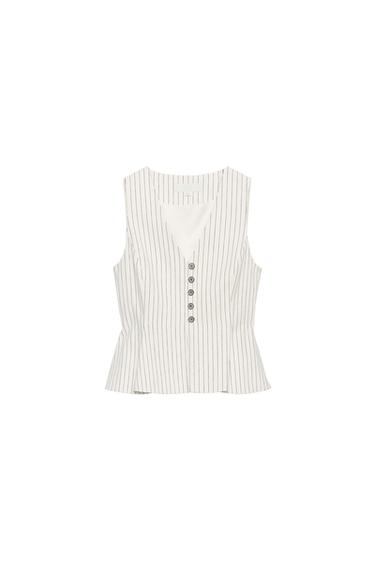 STRIPED PEPLUM WAISTCOAT - Ecru / Black by Zara