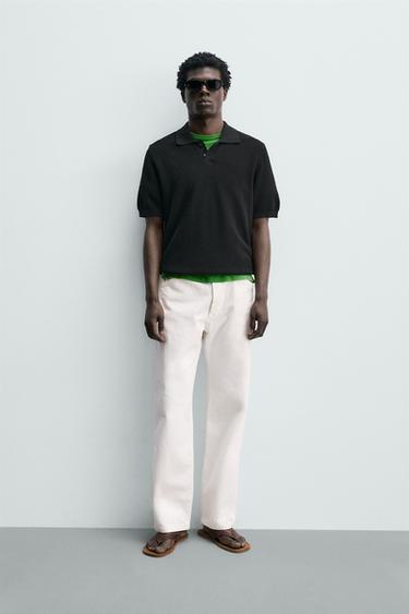 بولو بغرزة قصة عادية هيكلي - أسود by Zara