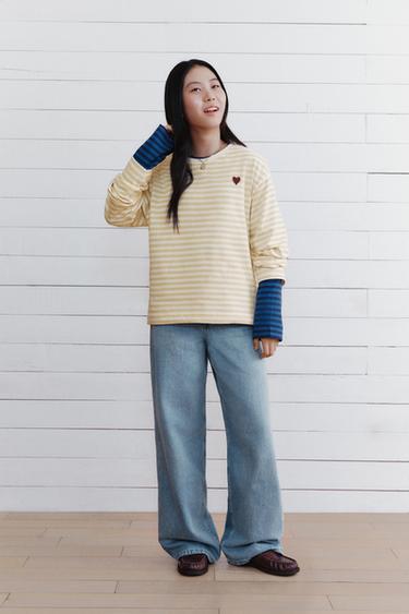 Zara 仿舊效果寬管牛仔褲 - 藍色