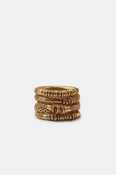 Zara 五件組彈性金屬飾片手鍊 - 金黃色