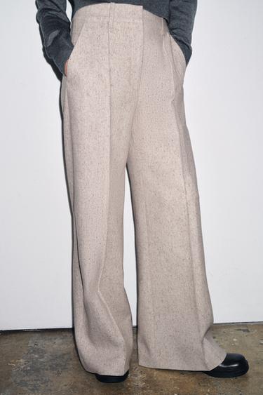 STRUCTURED WIDE LEG TROUSERS ZW COLLECTION - Beige by Zara - Image 1