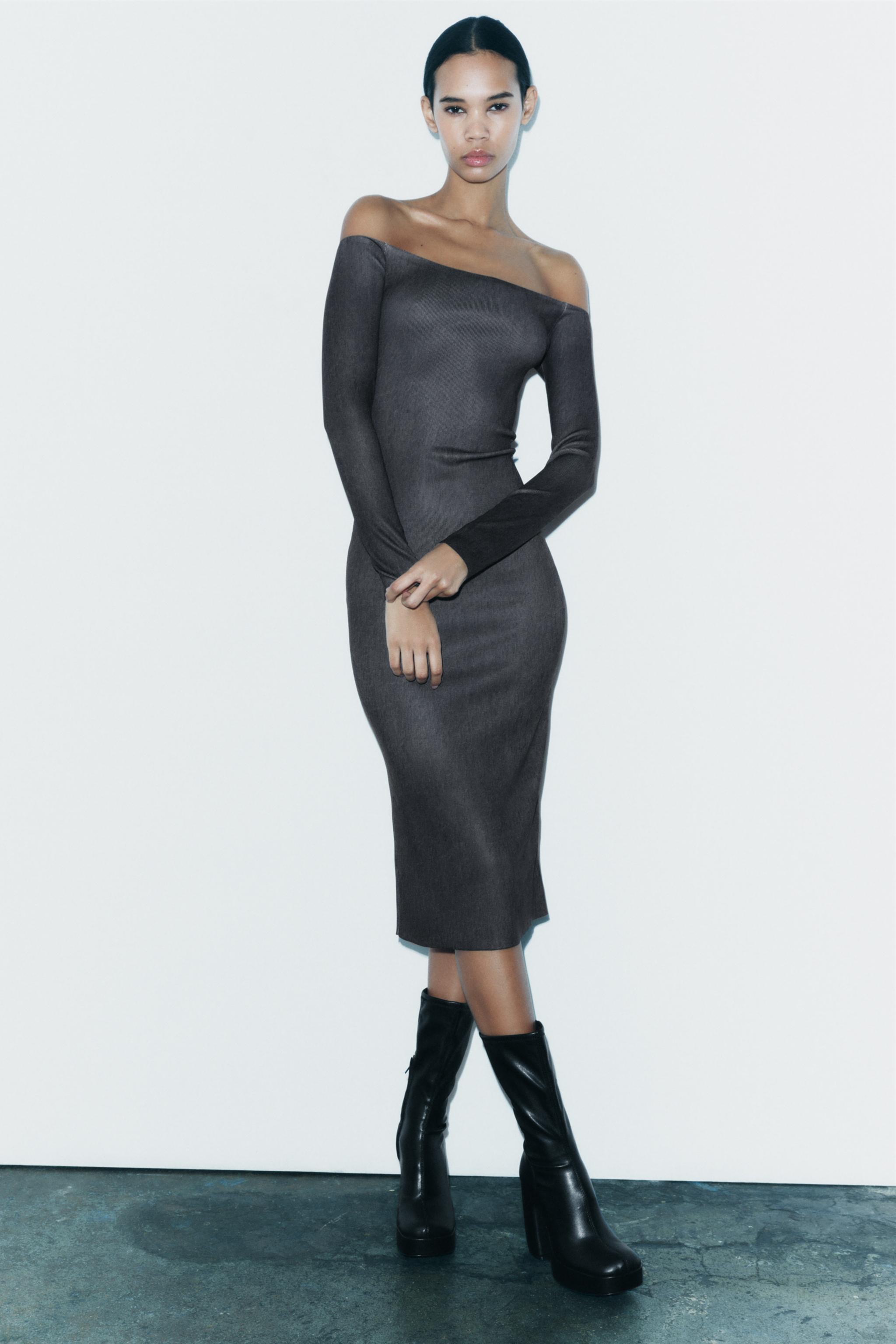 Black knit off shop the shoulder dress