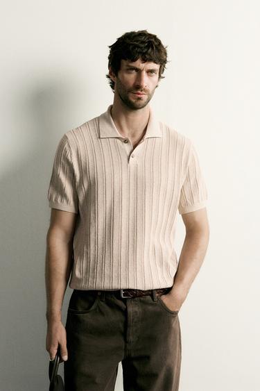 OPEN-KNIT TEXTURED POLO SHIRT - Sand by Zara