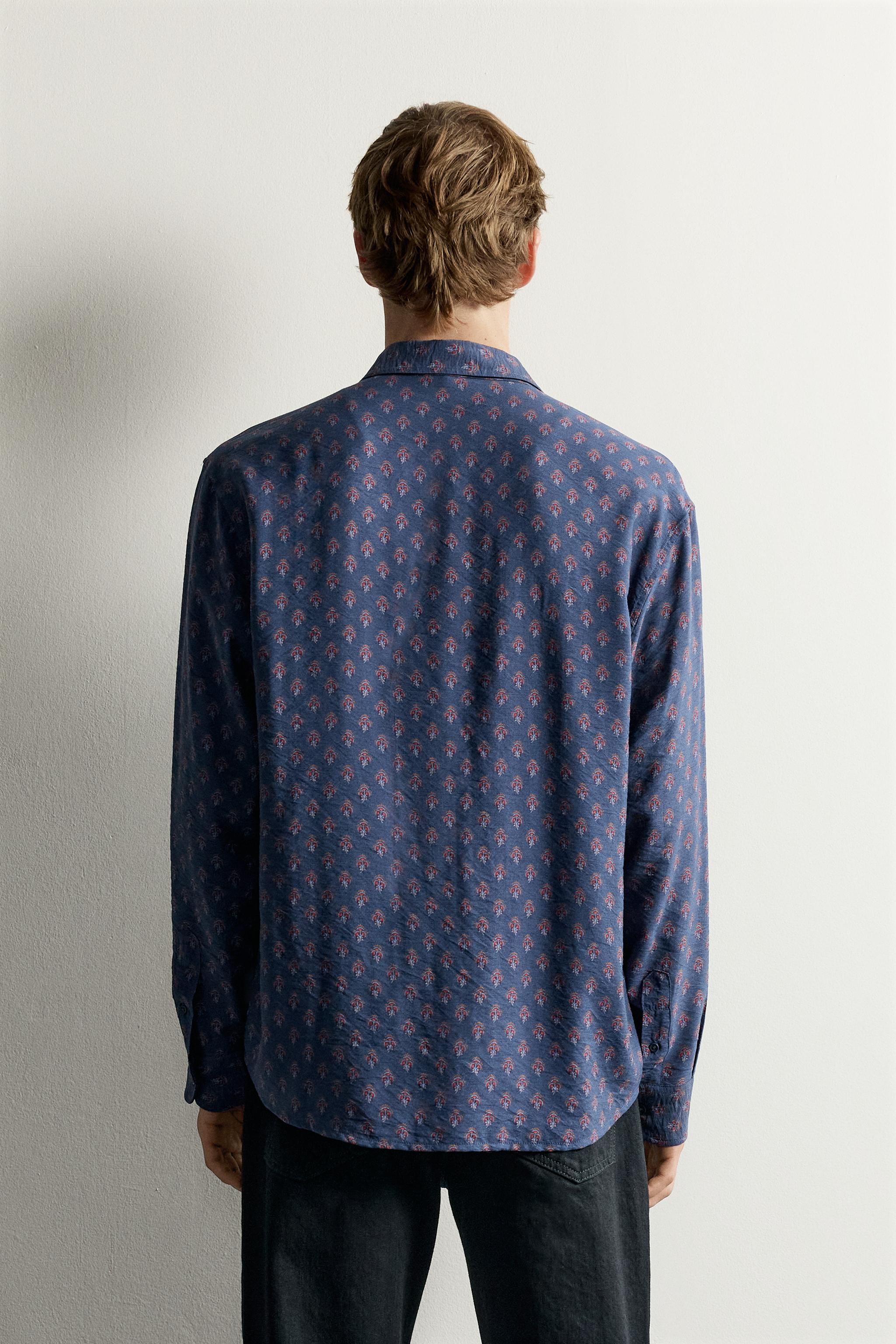 Мужские рубашки Zara GEOMETRIC PRINT FLUID SHIRT — фото 3