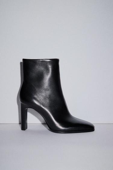 LEATHER HIGH-HEEL ANKLE BOOTS - Black by Zara