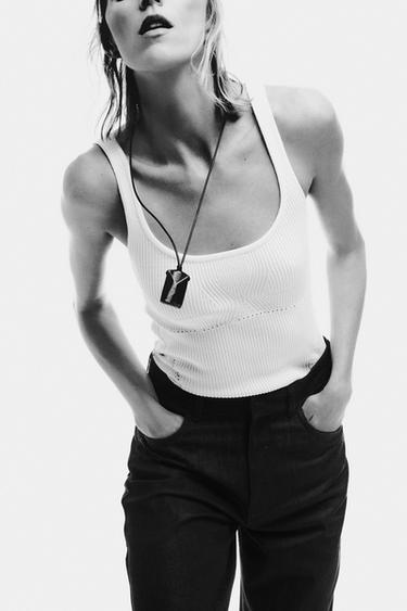 Zara FITTED KNIT TOP - White