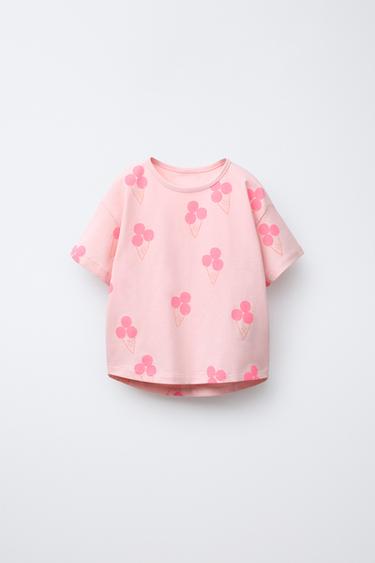 Zara PRINTED T-SHIRT - Light pink