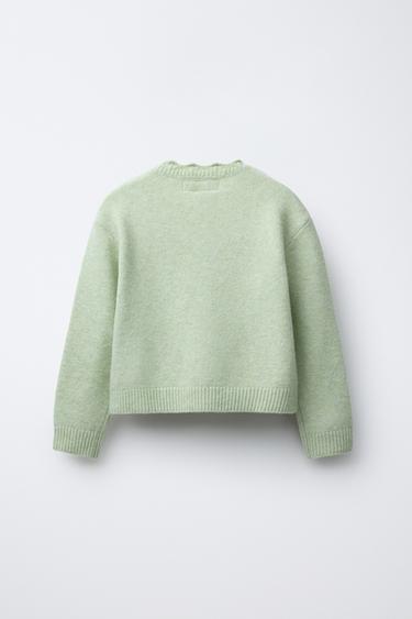 FLORAL CROCHET KNIT SWEATER - Pastel green by Zara - Image 1