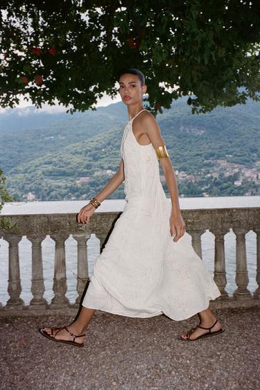 HALTER DRESS WITH FLORAL EMBROIDERY - Golden by Zara - Image 4
