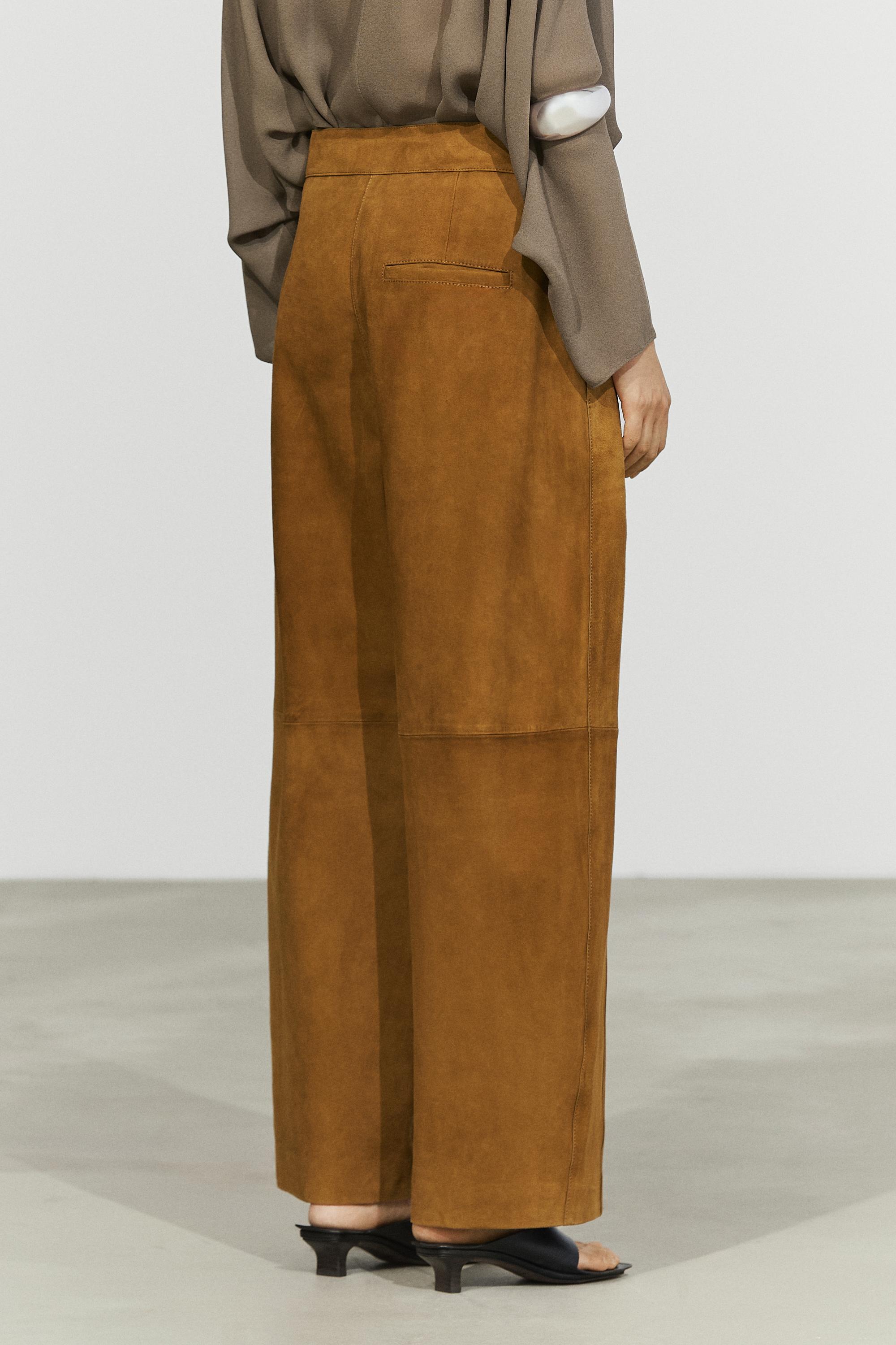 Suede goatskin barrel fit pants