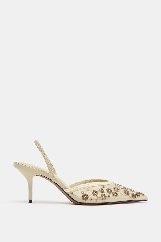 EMBROIDERED MESH HEELS