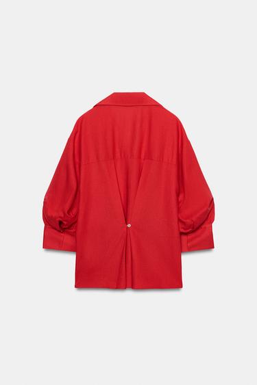 CAMISA CON LINO MANGA ABULLONADA - Rojo de Zara