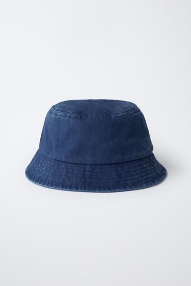 Zara CONTRAST STITCH BUCKET HAT - Light blue