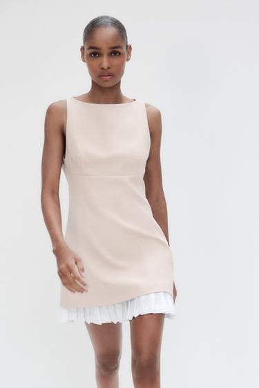 SHORT POPLIN DRESS WITH CONTRAST DETAIL - Light tan by Zara