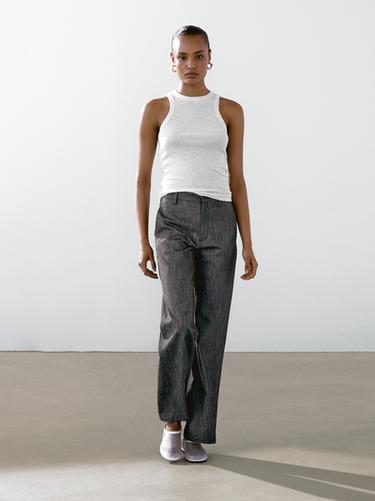 Zara Cotton blend denim trousers - Gold / Silver