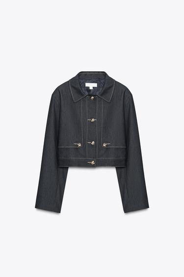 Zaras KORT JACKA MED KONTRASTSÖMMAR - Indigo