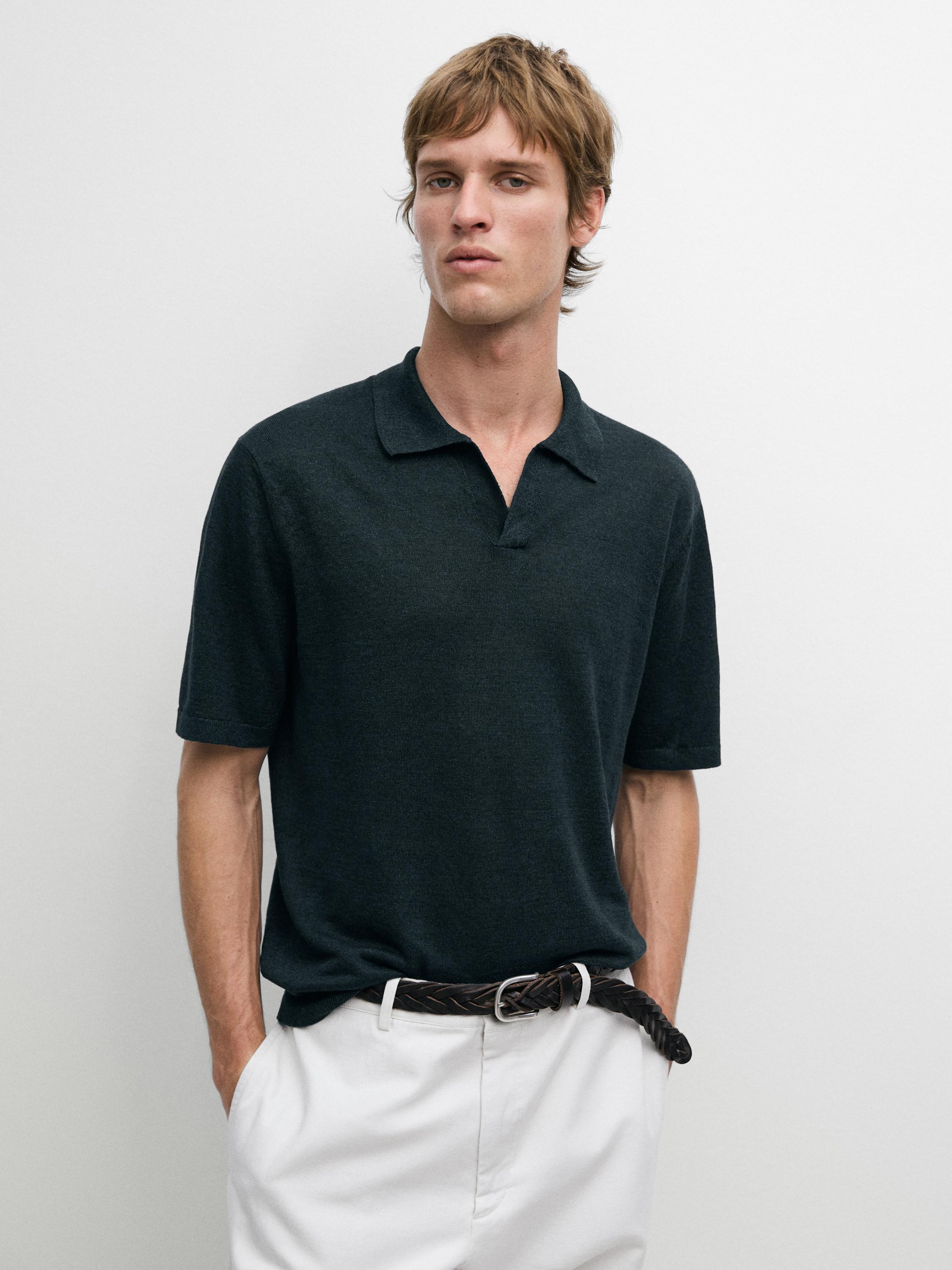 Pull polo en lin à col V