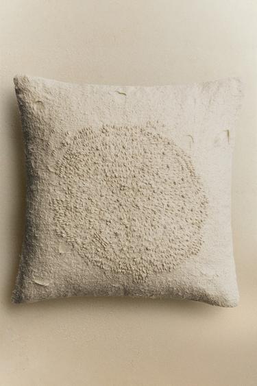 EMBROIDERED CUSHION COVER - Light beige by Zara