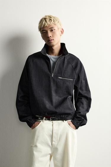 MOLETOM CANGURU DENIM COM ZÍPER - Índigo da Zara