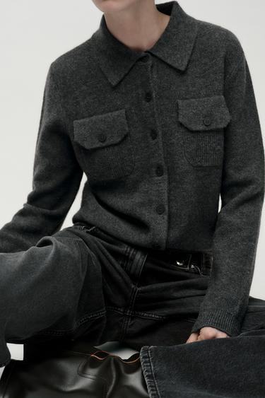 PLAIN KNIT POLO COLLAR JACKET - Dark grey marl by Zara - Image 2