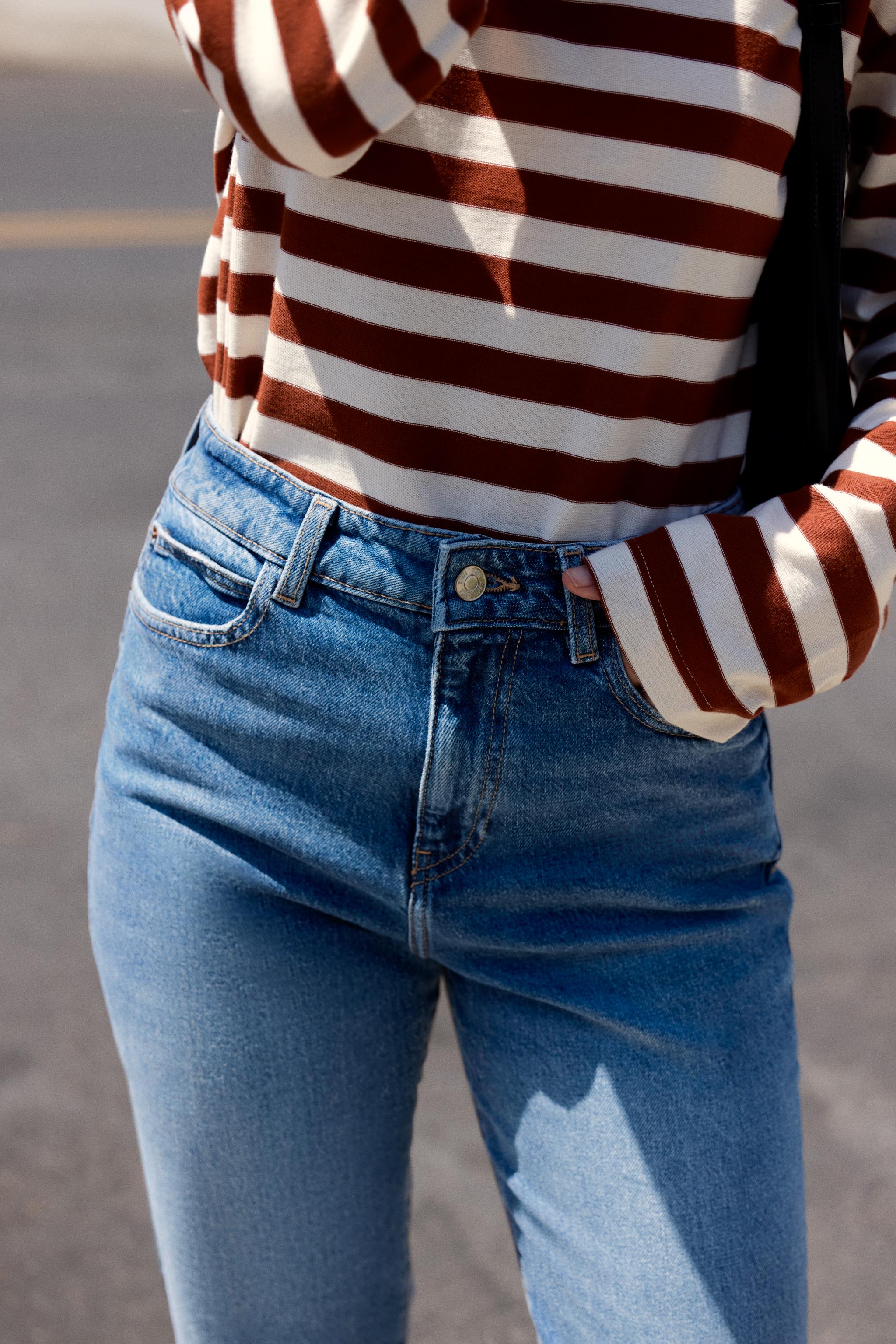 Zara Z1975 YÜKSEK BEL ÜTÜ ÇİZGİLİ MOM FIT JEAN görsel 4