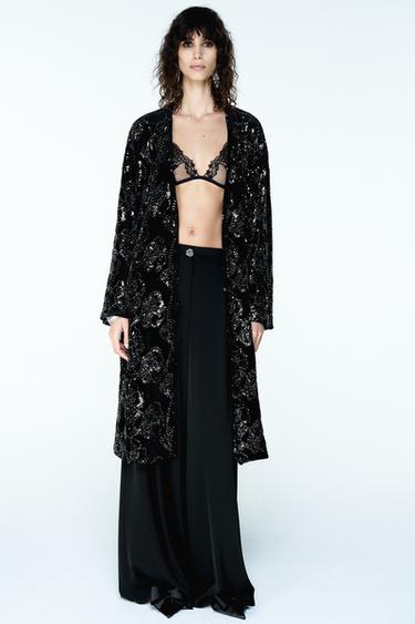 VELVET SEQUIN BEADED COAT - Black by Zara - Image 0