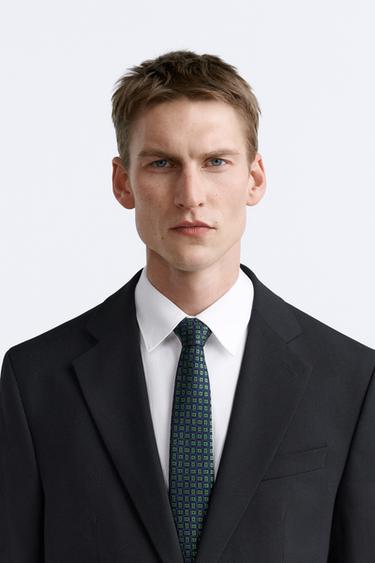 ГАЛСТУК ИЗ 100% ШЕЛКА С ГЕОМЕТРИЧЕСКИМ УЗОРОМ — ЗЕЛЕНЫЙ от Zara — изображение 0