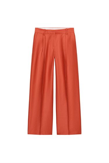 Zara PLEATED STRAIGHT LEG PANTS - Dark orange