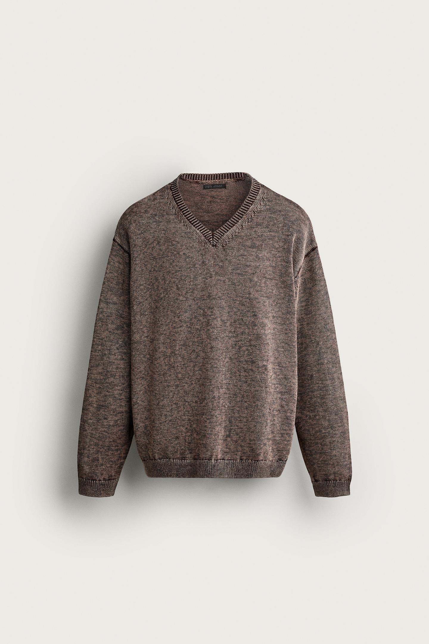 Мужской свитер Zara Twisted Yarn V-NECK, цвет: Красный / Чёрный — фото 7