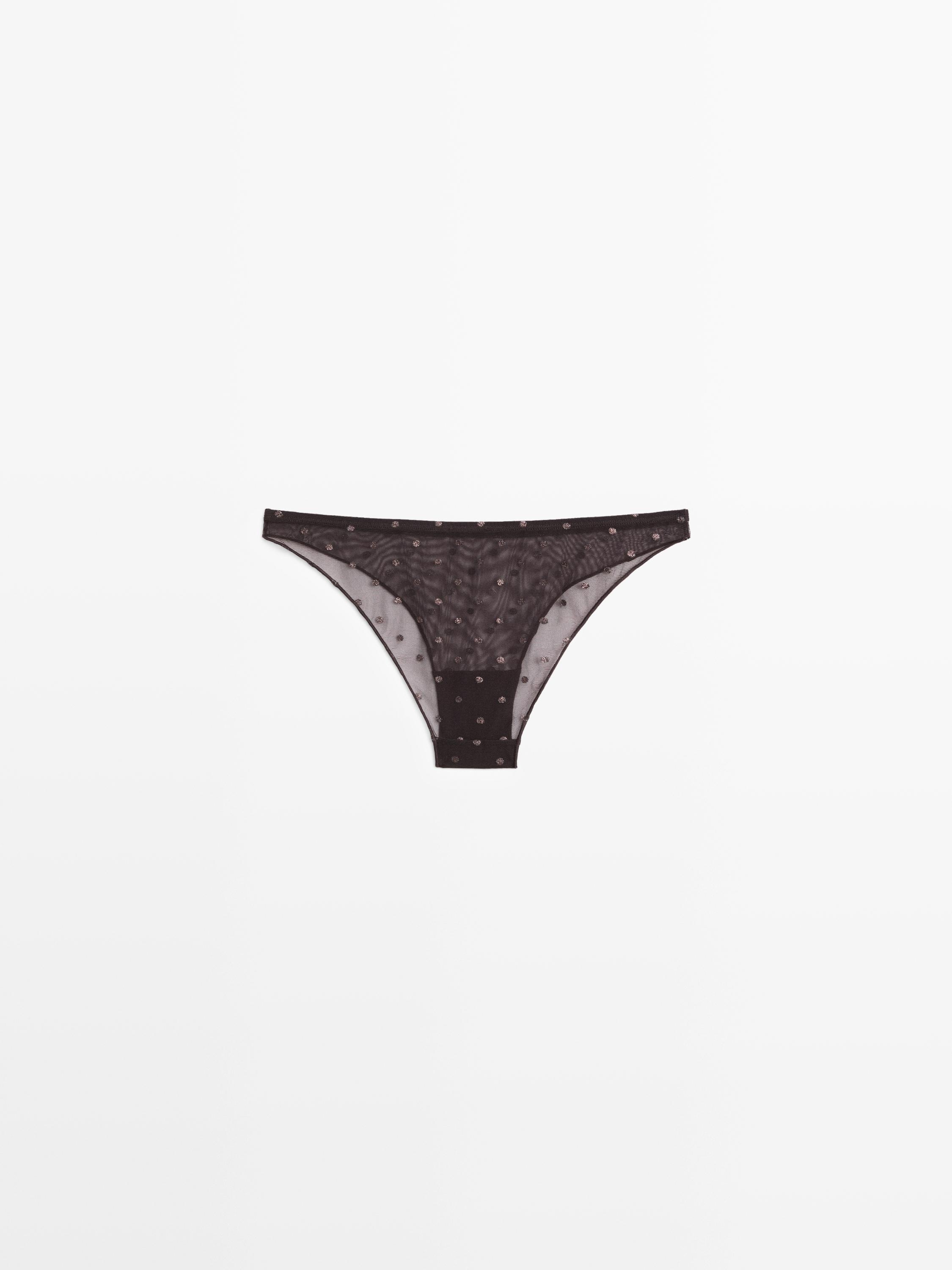 Semi-sheer polka dot briefs — Black gold