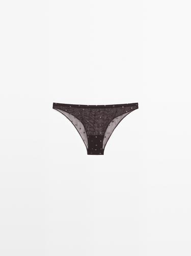 Zara Semi-sheer polka dot briefs - Black gold