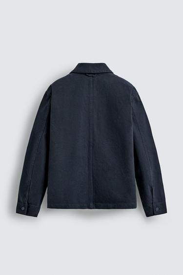 Zara WASHED CANVAS RELAXED FIT OVERSHIRT - Dark navy