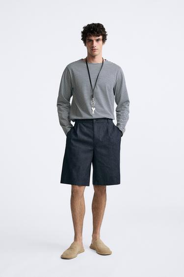 PLEATED DENIM BERMUDA SHORTS - Indigo by Zara - Image 0